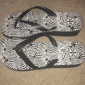 Tory Burch Black zebra wedge flip flops size 9
